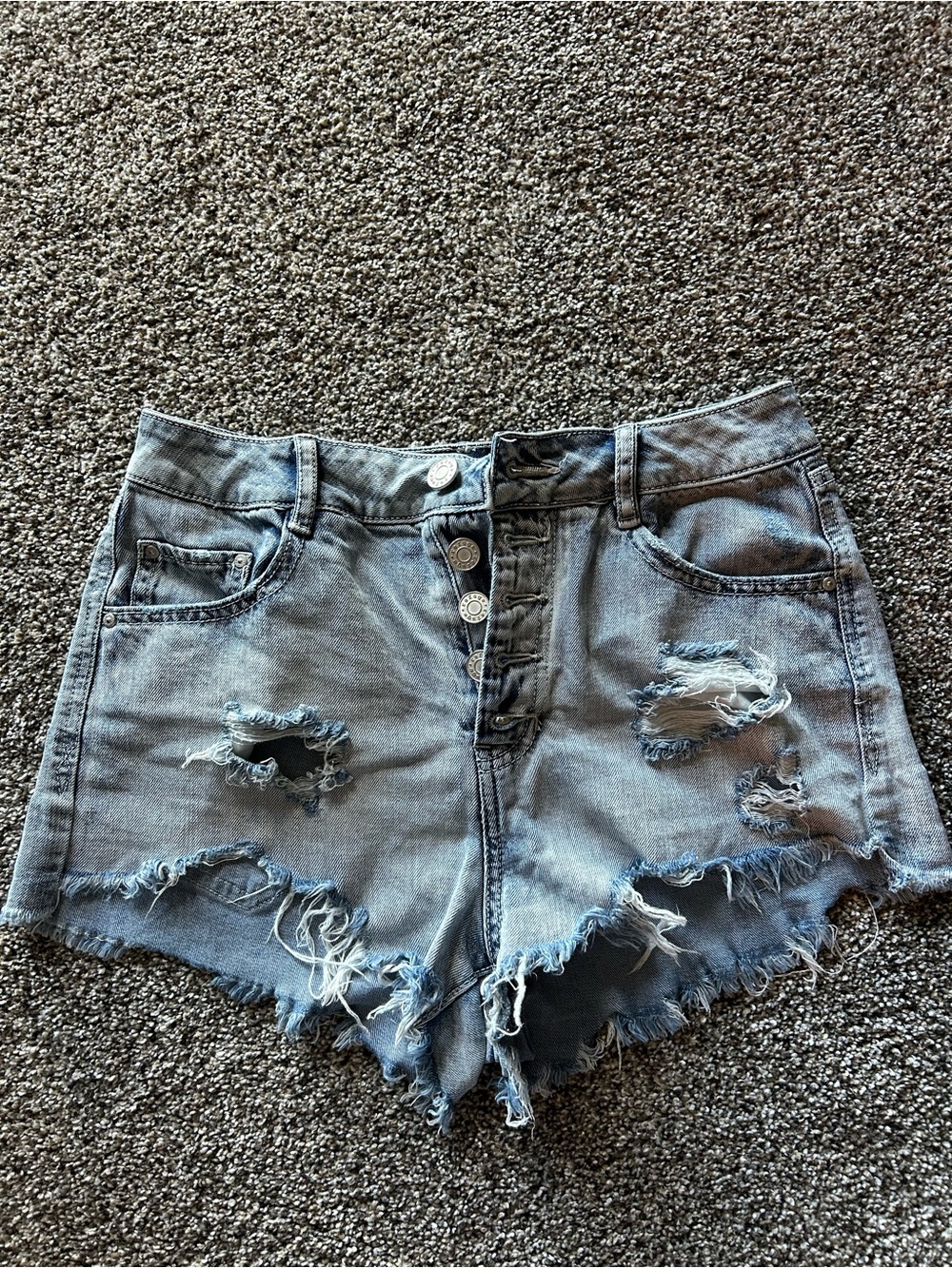 refuge Light Blue Distressed High-Rise Denim Shorts